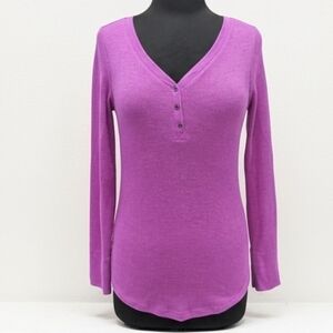 Vintage Y2K Henley Purple Long Sleeve Top Medium Faded Glory Bellacore TvD Elena